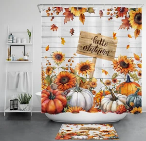 Juego de accesorios de baño cortina de ducha de otoño calabaza naranja girasol rústico - Imagen 1 de 23
