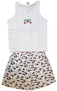 Ladies 2 piece Pajamas White Monkey Shorts and Top Set Large New Tags Free Ship - Picture 1 of 5