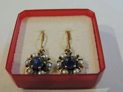 Dorrmeuses oro amarillo de 18 quilates zafiro cabujón y perlas finas - Imagen 1 de 4