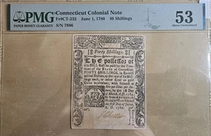 1780 40 Shilling Note Connecticut Colonial PMG 53 AU Fr#CT-232 Cancelled Toned - Picture 1 of 5