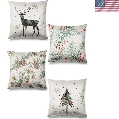 Lujoso Juego de 4 Fundas de Almohada con Patrón de Invierno - Decoración de Navidad de Doble Cara Foto 1 de 3