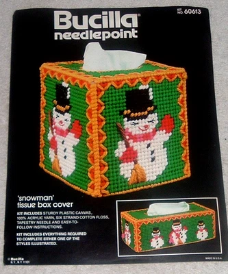 Kit de soporte de pañuelos de muñeco de nieve de lona de plástico vintage Bucilla Christmas Foto 1 de 3