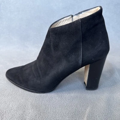 Manolo Blahnik Booties Womens 37 7 Black Brusta Suede 3" Block Heel Ankle Shoes - Image 1 of 4