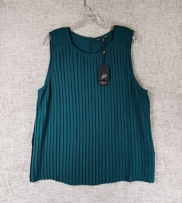 Adrianna Papell Pleated Sleeveless Top Tank Womens L Evergreen Unlined NWT - Image 1 of 4