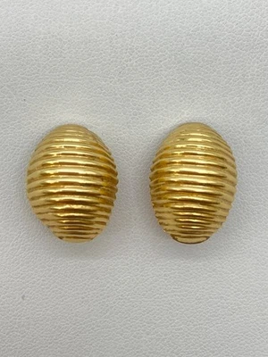 14K Yellow Gold Ribbed Oval Clip-On Earrings 4.56g - Image 1 of 4