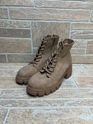 Botas de combate MIA para mujer marrón tostado veganas imitación cuero Terrie encaje cremallera talla 8,5 Foto 1 de 4