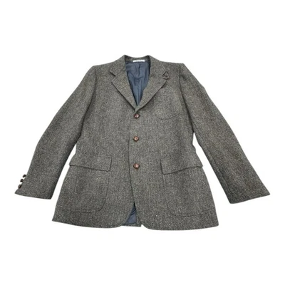 Blazer Orvis Harris Tweed Marrón Espiga Lana Escocesa Cuero Botón 42L Foto 1 de 4