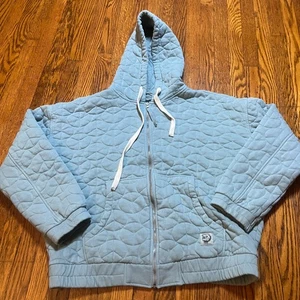 BDG Urban Outfitters Women's Peace Sign Quilted Full Zip Hoodie Light Blue Sz M - Picture 1 of 9
