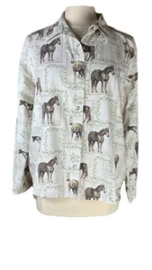 North River Country (Sz XL) Western Shirt Long Sleeve Horses Pearl Snaps Beige - Picture 1 of 11