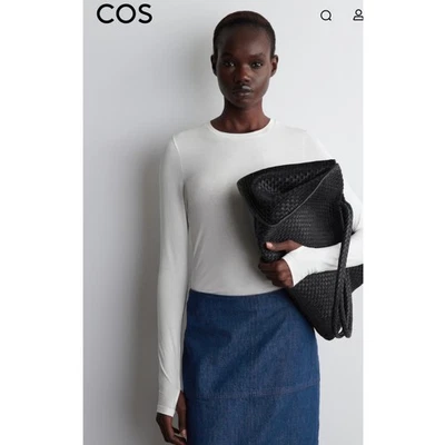 COS Women's White Long Sleeve T Shirt Thumb Hole Cuff Minimalist Style - Image 1 of 4