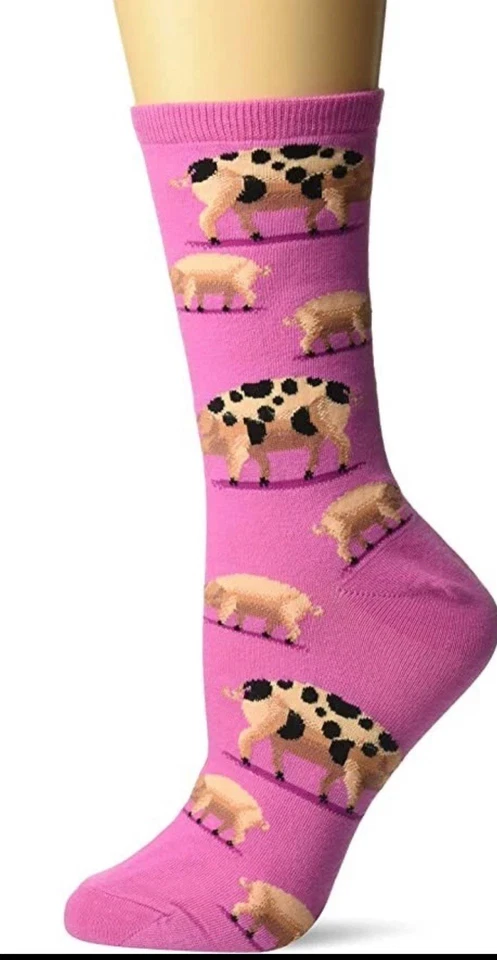 Meias Hotsox para Mulheres com Porco Manchado, Rosa, 1 Par, Tamanho Feminino 9-11 - Imagem 1 de 4