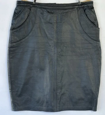 Falda hasta la rodilla de cuero negra retro grunge de colección para mujer talla M/L (ver medidas) Foto 1 de 3