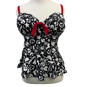 Emily The Strange Tankini Top Swim Size Large Black White Red Punk Underwire - Picture 1 of 9