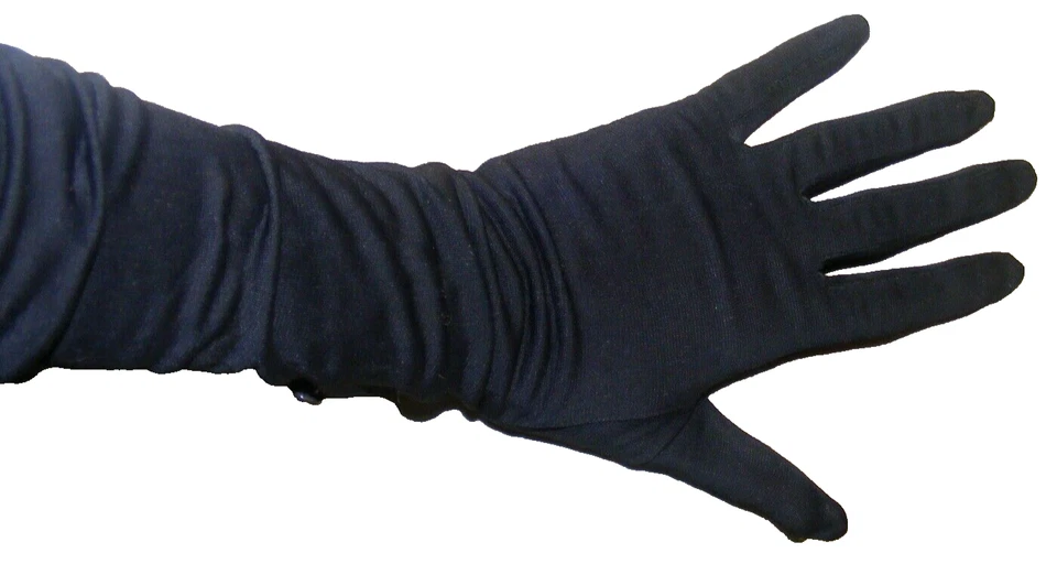 Guantes negros eduardianos ropa formal de noche ópera longitud brazo superior botón muñeca Foto 1 de 4