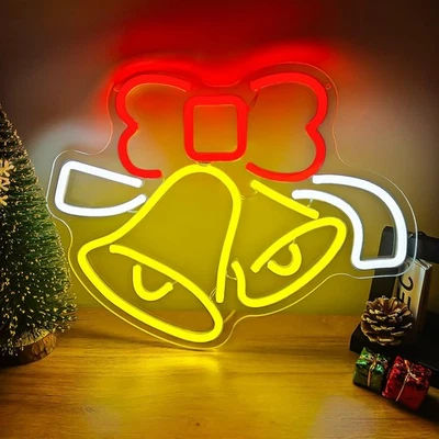 Christmas Neon Sign for Wall Decor Bell Shape Led Neon Signs Dimmable Jingle ... - Image 1 of 4