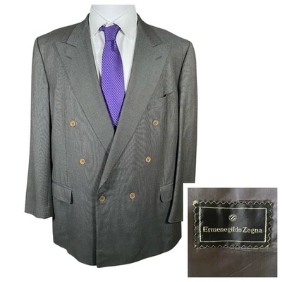 Abrigo Deportivo Ermenegildo Zegna 47R Chaqueta Doble Pecho Super 100s Birdseye Foto 1 de 4