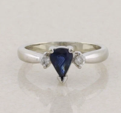 14k White Gold Natural Blue Sapphire and Diamonds Women Promise Ring p557 - Image 1 of 4