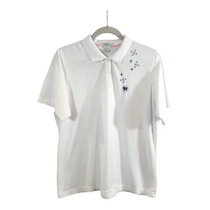 Camisa Polo Vintage Wimbledon Bordada Manga Corta en Blanco Tenis Para Mujer L - Imagen 1 de 6