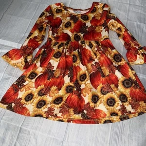 Long Sleeve Sunflower Dress Little Girls XS - Picture 1 of 3