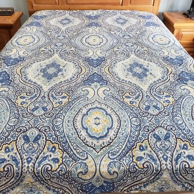 Funda nórdica Pottery Barn Designer King 102x90 azul amarillo cachemir boho costero Foto 1 de 4