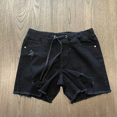 Pantalones cortos de mezclilla desgastados negros Guess con cordón talla M nuevos sin etiquetas Foto 1 de 4