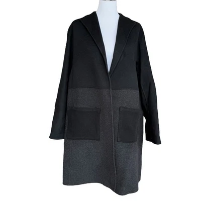 Abrigo Eileen Fisher Lana Dos Tonos Bloque de Color Negro Gris Talla Grande Foto 1 de 4