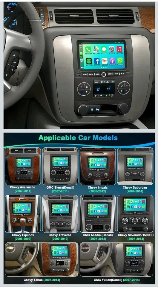 For GMC Chevy Carplay Android 13 Car Stereo Radio GPS Navi WiFi 10inch 32G - Image 1 of 4