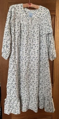 Camisón largo Ashley Taylor para mujer 100 % algodón franela azul floral encaje talla XL Foto 1 de 4