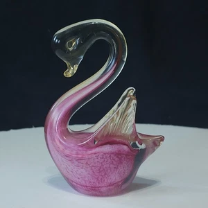 Murano Style Premium Quality Hand Made Art Glass Raspberry Pink and Clear Swan 4 - Picture 1 of 7