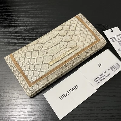 Cartera de cuero delgada con estampado de serpiente Brahmin Ady GRIS OSTRA ELLCOYA NUEVA CON ETIQUETAS Foto 1 de 4