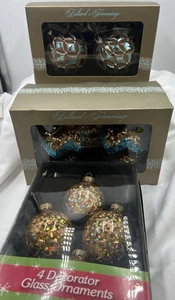 8 Lg Ornaments Gold Blue Brown Glitter Christmas Ornaments Dillards Trimmings - Picture 1 of 10