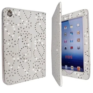 CASE FOR APPLE IPAD MINI WHITE DIAMOND BLING GLITTER PRINT PU LEATHER COVER - Picture 1 of 4