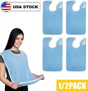 1/2PCS Washable Adult Bibs for Women Men Clothing Protectors with Debris Trap - Picture 1 of 9