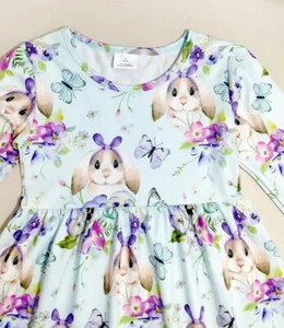 Girls Easter Dress For Church Blue & Purple Bunny Rabbit NEW 3 yrs to 7-8 yrs - Picture 1 of 9