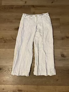 Cop. Pantalone donna Copine bianco a righe in lino gamba larga - Foto 1 di 5