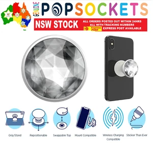 PopSockets Pop Socket Disco Crystal Silver Phone Stand Holder Mount - Picture 1 of 3