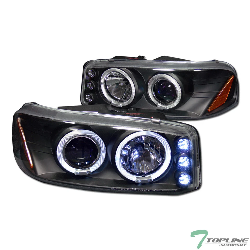 Topline For 1999-2006 GMC Sierra/Yukon LED Halo Projector Headlights Amber - Blk - Image 1 of 4