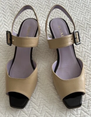 Sandalias de cuña de cuero tostado Amalfi Italia charol punta abierta 9 N excelente estado Foto 1 de 4