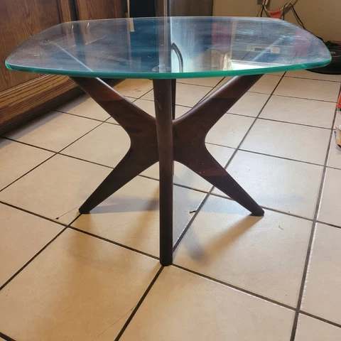 Adrian Pearsall Jacks Jax Glass Top End Table Walnut Base Mid Century Modern Cover