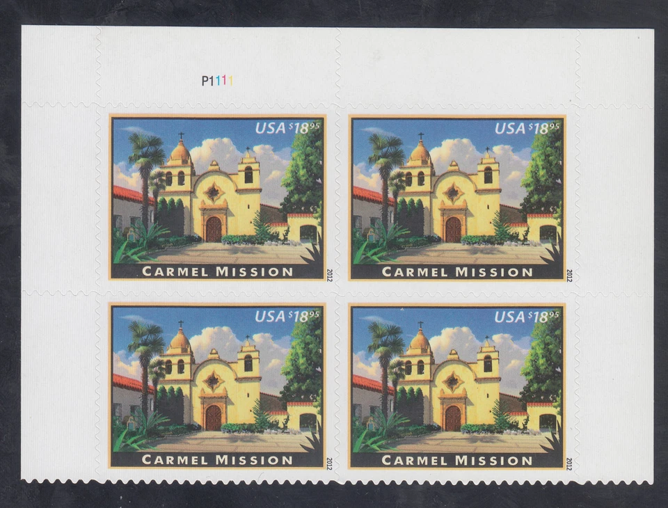 US Stamp #4650 2012 $18.95 Carmel Mission Express Mail VF NH Plate Block of 4 - Image 1 of 1
