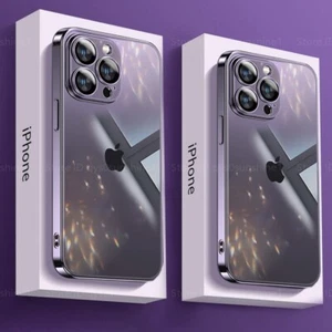 For iPhone 13 12 14 Pro Max Mini 11 XS XR Case Plating Clear Soft Silicone Cover - Picture 1 of 19