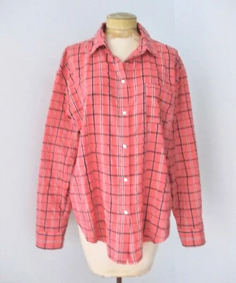 Elizabeth and James 珊瑚粉色海军蓝格子柔软棉质纽扣罩衫上衣 L — 第 1/4 张图片