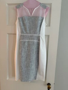 Elie Tahari Size 4 Anya Sheath Dress White Gray Sleeveless Back Zip Dry Cleaned - Picture 1 of 19