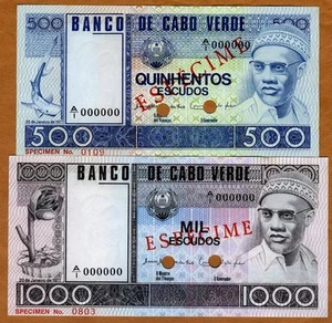 SPECIMEN SET, Cape Verde, 500;1000 Escudos, 1977, P-55-56 (55s-56s) UNC  - Picture 1 of 2