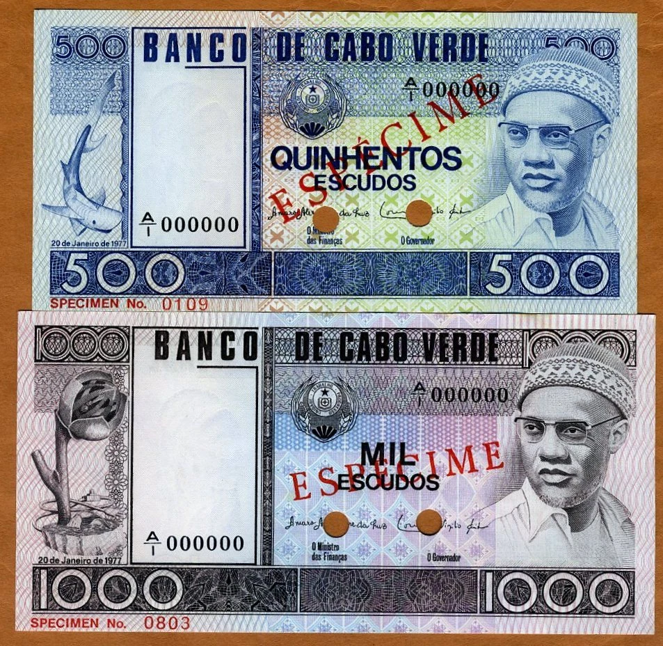 SPECIMEN SET, Cape Verde, 500;1000 Escudos, 1977, P-55-56 (55s-56s) UNC  - Image 1 of 2
