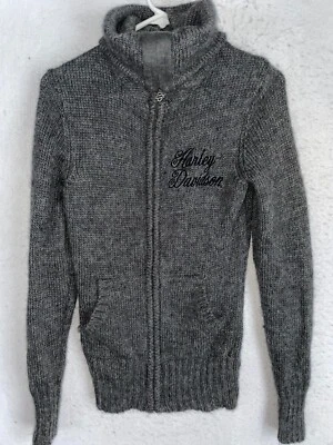 Harley Davidson Talla S Gris Cremallera Completa Cable Tejido Manga Larga Mujer Suéter Lana Foto 1 de 4