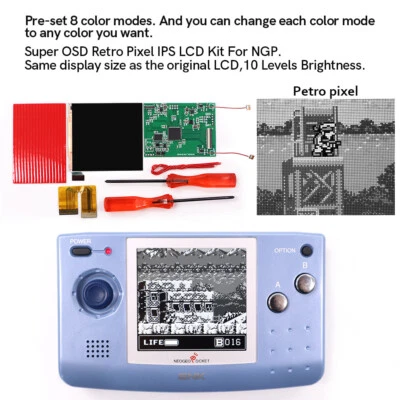 Retro Pixel IPS Backlight LCD Screen For SNK NEO GEO Pocket NGP Black/White - Image 1 of 4