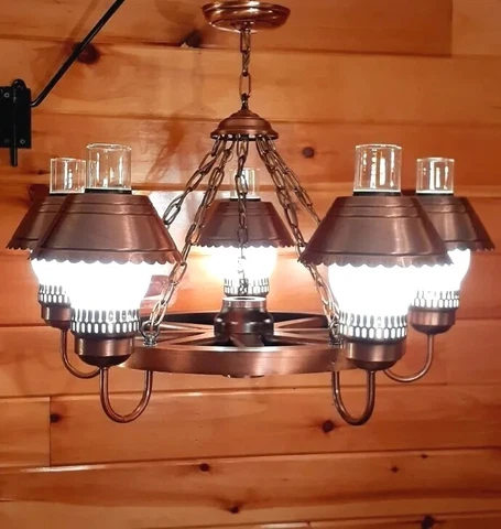 Antique/Vtg Rustic Country Cabin Western Wood Wagon Wheel Chandelier Light/Lamp Cover