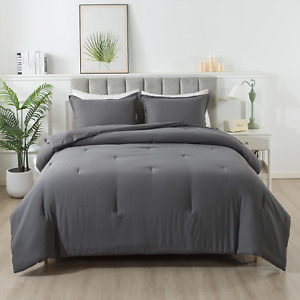 Dark Gray Comforter Set Full, Solid Grey down Alternative Bedding Comforter Set,