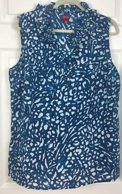 NWT Merona Sz XXL Teal Blue & White Sleeveless Pullover Ruffle Cami Blouse - Image 1 of 4